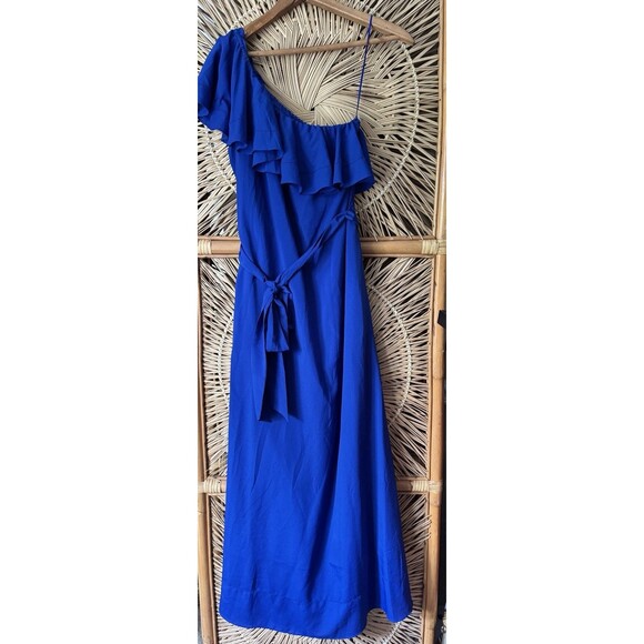 Banana Republic Petite M Cobalt Blue One Shoulder Maxi Dress Lined Formal - Picture 3 of 4